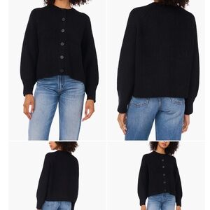 1.STATE Black Ribbed Crewneck Cardigan – Women’s Size S